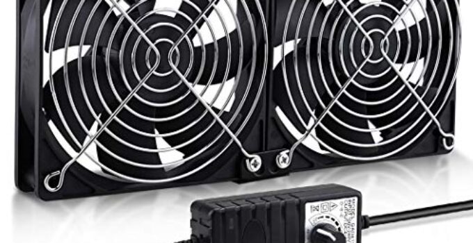 Wathai Big Airflow 2 x 120mm 240mm Computer Fan with AC Plug Cabinet Fan 110V 240V AC Power Supply, Speed Controller 3V to 12V, for Mining Machine Chassis Server Workstation Cooling