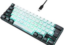 60% Wired Gaming Keyboard, RGB Backlit Ultra Compact Mini Keyboard, Waterproof Mini Compact 61-Key Keyboard for PC/Mac Gamers, Typist, Travel, Easy Travel (Black & White)