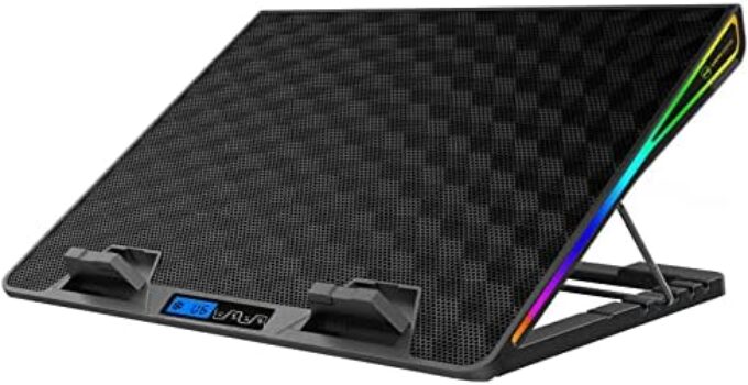 AICHESON Gaming Laptop Cooling Pad, RGB Lights Computer Cooler Stand, 5 Quiet Fans for 15.6-18 Inch Laptops, PC Notebook Heat Dissipation, AA2