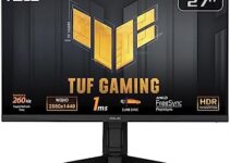 ASUS TUF Gaming 27” 1440P Gaming Monitor (VG27AQML1A) – QHD (2560 x 1440), 260Hz, 1ms, Fast IPS, Extreme Low Motion Blur Sync, G-SYNC Compatible, Freesync Premium, Variable Overdrive, DisplayHDR™ 400