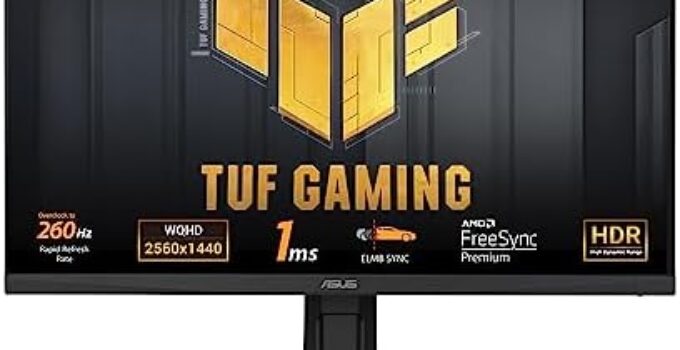ASUS TUF Gaming 27” 1440P Gaming Monitor (VG27AQML1A) – QHD (2560 x 1440), 260Hz, 1ms, Fast IPS, Extreme Low Motion Blur Sync, G-SYNC Compatible, Freesync Premium, Variable Overdrive, DisplayHDR™ 400