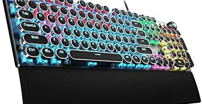 AULA F2088 Typewriter Style Mechanical Gaming Keyboard Blue Switch, with Removable Wrist Rest, Media Control Knob, Rainbow Backlit, Retro Punk Round Keycaps, Full Size USB Wired Computer Keyboards