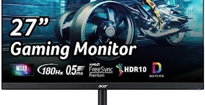 Acer Nitro 27″ WQHD 2560 x 1440 PC Gaming IPS Monitor | AMD FreeSync Premium | Up to 180Hz Refresh | Up to 0.5ms | DCI-P3 95% | 1 x Display Port 1.2 & 2 x HDMI 2.0 | XV271U M3bmiiprx