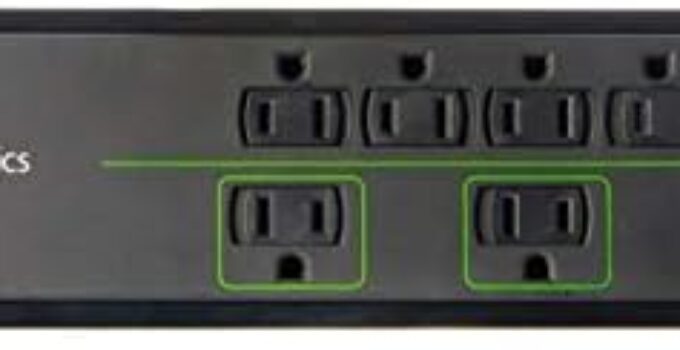 Amazon Basics 8-Outlet Power Strip Surge Protector, 4,500 Joule – 6-Foot Cord, Black/Green