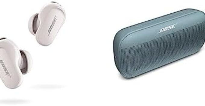 Bose QuietComfort Earbuds II, Soapstone & SoundLink Flex Bluetooth Portable Speaker, Wireless Waterproof Speaker for Outdoor Travel – Stone Blue