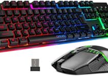 CHONCHOW Gaming Wireless Keyboard and Mouse Combo Metal Surface Rechanrgeable Big Battery Mechanical Feel LED Backlit Compatible with Xbox one PS5 Laptop Computer Gamer