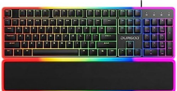 DURGOD TGK 021 Mechanical Gaming Keyboard, RGB Backlit and Magnetic Wrist Rest, Kailh Turbo Gaming Red Switch, Durable PBT Keycap and Hot Swappable with 104 Keys, Full Size Wired Keyboard for PC Mac