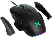 DeLUX Wired MMO Gaming Mouse with 4 Interchangeable Side Plates, 12400DPI, 14 Programmable Buttons, RGB Light, 1000Hz Report Rate, Pro Ergonomic Gamer Mouse for PC Computer Laptop (M631-Black)