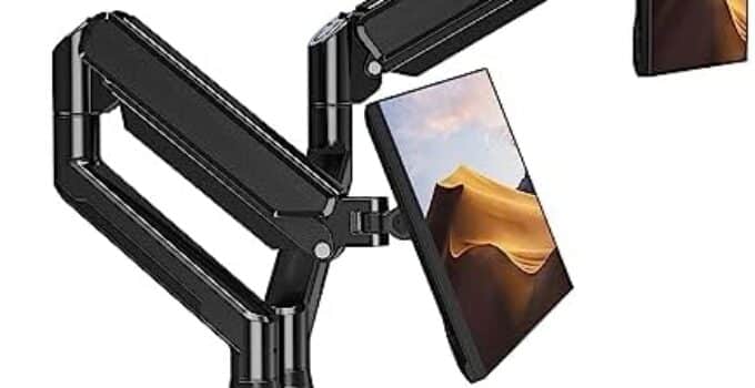ErgoFocus Dual Monitor Mount Fits 13 to 32 Inch Computer Screen, Dual Monitor Arm Hold up to 19.8lbs Each, Full Motion Monitor Desk Mounts for 2 Monitors, Gas Spring Monitor Stand, VESA Mount