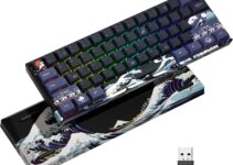 HITIME XVX 60% Gaming Keyboard, Rechargeable RGB Wireless Mechanical Keyboard, Mini 60 Percent Gamer Keyboard with Hot-Swappable Gateron G Yellow Pro Switch for Windows & Mac (Great Wave Off Kanagawa)