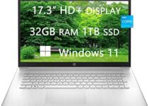 HP 2023 Newest Laptops for College Student & Business, 17.3 inch HD+ Computer, Intel Core i3-1125G4, 32GB RAM, 1TB SSD, Webcam, Wi-Fi, Fast Charge, HDMI, Bluetooth, Windows 11, LIONEYE HDMI Cable