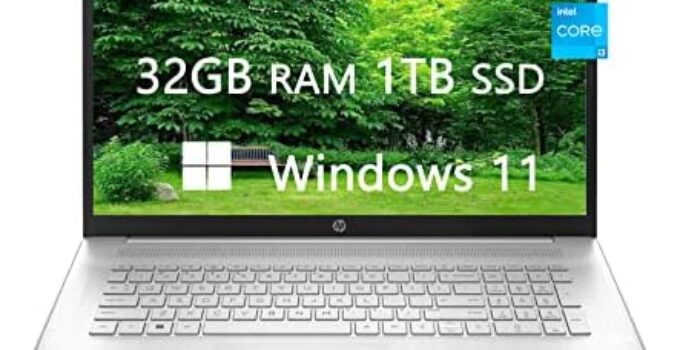 HP 2023 Newest Laptops for College Student & Business, 17.3 inch HD+ Computer, Intel Core i3-1125G4, 32GB RAM, 1TB SSD, Webcam, Wi-Fi, Fast Charge, HDMI, Bluetooth, Windows 11, LIONEYE HDMI Cable