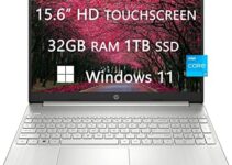 HP 2023 Newest Touch-Screen Laptops for College Student & Business, 15.6 inch HD Computer, Intel Core i3-1115G4, 32GB RAM, 1TB SSD, Webcam, Wi-Fi, HDMI, Bluetooth, Windows 11, LIONEYE HDMI Cable