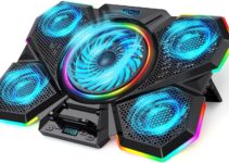 Laptop Cooling Pad, Gaming Laptop Cooler with 5 Quiet Fans and 12 RGB Lights Mode (One-Click Close), Laptop Fan Cooling Pad Fits 12-17 Inch Laptop, 2 USB Ports, 7 Adjustable Height, 2022 Upgrade