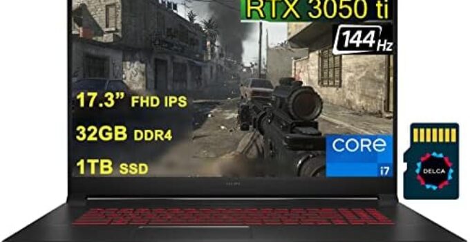 MSI Katana GF76 17 Gaming Laptop I 17.3” FHD IPS 144Hz I 11th Gen Intel 8-Core i7-11800H I 32GB DDR4 1TB SSD I GeForce RTX 3050 Ti 4GB Graphic I USB-C HDMI Backlit Win10 Black + 32GB MicroSD Card