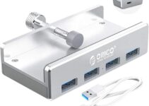 ORICO USB 3.0 Hub Clamp Adapter, Aluminum 4-Port USB Splitter with Extra Power Supply Port and 4.92 FT USB Data Cable, Ultra-Portable USB Expander for 2021 iMac/Laptop/PC