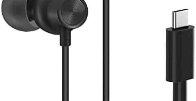 PALOVUE USB Type C Headphones in Ear Earphones Earbuds with Mic and Volume Control Compatible for Google Pixel Samsung Oneplus Huawei Sony MacBook Black