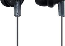 Panasonic ErgoFit Wired Earbuds, In-Ear Headphones with Dynamic Crystal-Clear Sound and Ergonomic Custom-Fit Earpieces (S/M/L), 3.5mm Jack for Phones and Laptops, No Mic – RP-HJE120-K (Black)