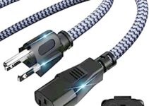 Power Cord-3 Prong Power Cable 10A 250V AC Power Cable 6.6FT/2m Nylon Braided Replacement 3 Pin Power Cord for Computer, Monitor, Printer,TV, PC,Projector,Power Supply Cable