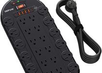 Power Strip Surge Protector (3,400 Joules), DEPOW 24 AC Multiple Outlets (1875W/15A) with 6 USBs (2 USB-C Ports), 8 Ft Long Heavy Duty Extension Cord, Flat Plug, Wall Mount for Home, Office, Black