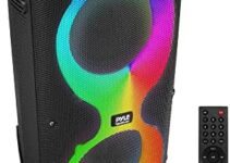 Pyle Party Speaker PPARTY26, PA System W/Double 6.5″ Portable Bluetooth Speaker W/Rechargeable Battery, Modern LED Lights, Mic Recording Functions, Echo/Treble/Bass TWS/AUX/MP3/USB/MICRSD/FM