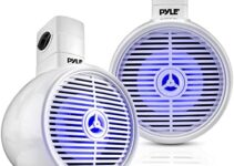 PyleUsa 6.5” 2-Way Marine Wakeboard Tower Speakers with Bluetooth and LED Lights, Full Range Waterproof Outdoor Speakers for Off-Road ATV, UTV, Jeep or Boat (White)