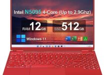 Ruzava/Aocwei 16″ Laptop 12+512GB Celeron Intel N5095 (Up to 2.9Ghz) 4-Core Windows 11 PC with Cooling Fan 1920 * 1200 2K Screen Dual WiFi Support 2.5″ HDD 1TB SSD Expand for Game Work Study-Red