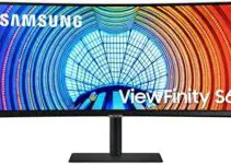 SAMSUNG 34” ViewFinity S6 Series 4K UHD High Resolution Monitor, IPS Panel, 100Hz, HDR 10, Height Adjustable Stand, LS34A650UBNXGO, Black
