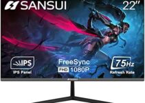SANSUI Monitor 22 Inch IPS 75Hz FHD 1080P HDMI VGA Ports Computer Monitor Ultra-Thin Tilt Adjustable VESA Mount Compatible with Eye Comfort 178° Wide Viewing Angle for Game and Office