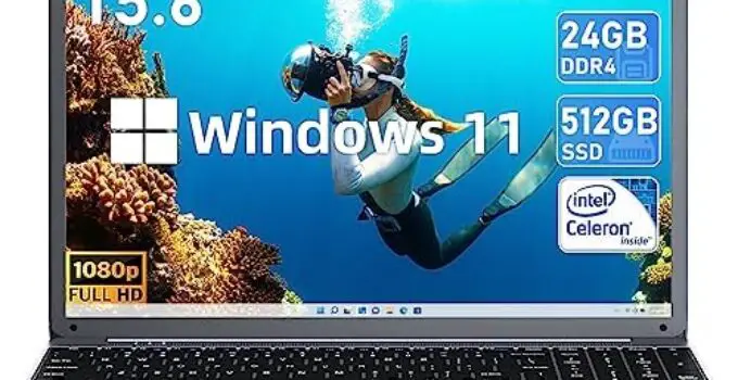SGIN 15.6 Inch Laptop, 24GB DDR4 512GB SSD Windows 11 Laptops Computer with Intel Celeron N5095 Processor(Up to 2.9GHz), FHD 1920×1080, Mini HDMI, 2.4/5.0G WiFi, Webcam, USB 3.0, Bluetooth 4.2