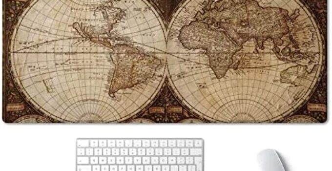SSOIU Extended Gaming Mouse Pad XXL ArtSo Large Keyboard Mat Long Mousepad Desk Decor Writing Pad Non Slip Rubber Base Stitched Edges for Work, Game, Office, Home, 35.5″ x 15.7″, Vintage World Map