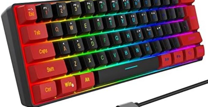 Snpurdiri 60% Wired Gaming Keyboard, True RGB Mini Quiet Ergonomic Water-Resistant Small Keyboard for Work, Gaming,Office (Red-Black)