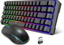 Snpurdiri 60% Wireless Gaming Keyboard and Mouse Combo,LED Backlit Rechargeable 2000mAh Battery,Small Membrane But Mechanical Keyboard + 6D 3200DPI Mice for Gaming,Business Office