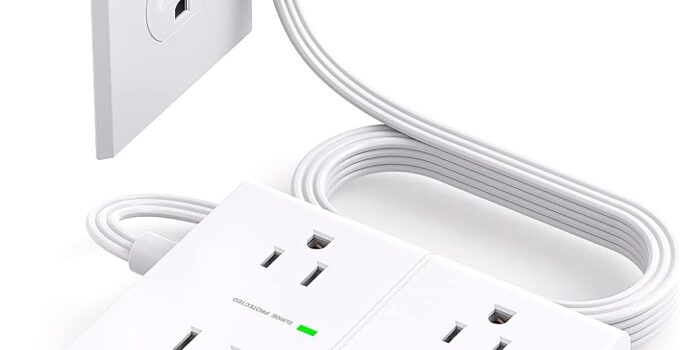 Surge Protector Power Strip, 5Ft Flat Extension Cord Flat Plug Power Strip with 4 USB Charging Ports (2 USB C) 8 Widely Outlets, 1080J Wall Mount Outlet Extender, Office Supplies, Dorm Room Essentials