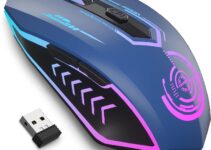 UHURU Gaming Mouse, Wireless Gaming Mouse with 6 Buttons 7 Changeable LED Color up to 10000 DPI, Rechargeable USB Gamer Mouse for PC Laptop (Blue)