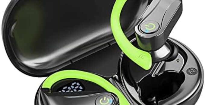 Vanzon Wireless Earbuds Bluetooth Headphones, IPX7 Waterproof Over Ear Earphones for 48Hrs Play Back Sport Earphones,with LED Charging Case&Earhooks Built-in Mic Headset Workout (Dark Green)