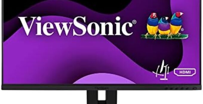 ViewSonic VG2748A 27 Inch IPS 1080p Ergonomic Monitor with Ultra-Thin Bezels, HDMI, DisplayPort, USB, VGA, and 40 Degree Tilt for Home and Office, Black