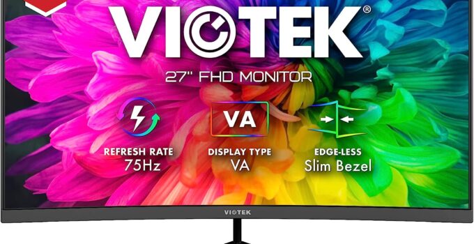 Viotek NBV27CB22 27” Curved 75Hz Monitor for School & Office | FHD 1080p w/Speakers | 4000:1 High Contrast VA Panel |FreeSync & G-Sync | HDMI, VGA, VESA