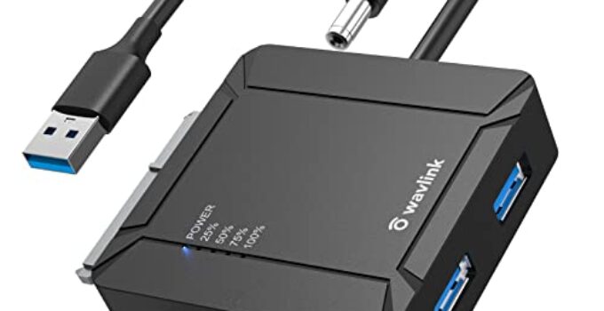 WAVLINK USB 3.0 to Dual Bay SATA Adapter, External 2.5″ 3.5” SATA Hard Drive Connector with 2 USB3.0 Ports and Offline Cloning Function for Files Transfer & Backup (2×18 TB & UASP Supported)