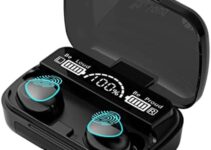 WERDEDE Wireless Earbuds Bluetooth 180 Hours Playtime Built-in Microphone LED Digital Shows Charging Bluetooth Headphones，IPX7 Waterproof Touch Control Stereo Cordless Earphones for iPhone/Android