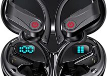 Wireless Earbuds Bluetooth 5.3 Sport True Wireless Earbuds with Microphone, Over-Ear Stereo Bass Ear Buds with Earhooks,Ear Phone Wireless Earbuds,LED Battery Display for Sports/Workout/Gym Black