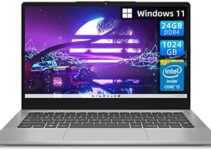 jumper Laptop 24GB LPDDR4X RAM, 1024GB NVMe SSD, Intel Core i5 (up to 3.6GHz), 14 Inch FHD IPS Display, Windows 11 Laptops Computer, 4 Stereo Speakers, USB3.0*3, 51300mWH, Cooling Fan, Type-C, Metal.