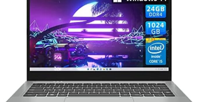 jumper Laptop 24GB LPDDR4X RAM, 1024GB NVMe SSD, Intel Core i5 (up to 3.6GHz), 14 Inch FHD IPS Display, Windows 11 Laptops Computer, 4 Stereo Speakers, USB3.0*3, 51300mWH, Cooling Fan, Type-C, Metal.