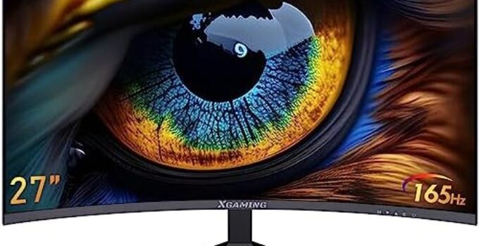 memzuoix 27inch Curved Gaming Monitor, QHD 2560 x 1440 Display, Ultra Wide 16:9 Curved Monitor with 165Hz Refresh Rate, Display Port, HDMI and Speakers, Metal Black