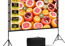 100 inch Projector Screen with Stand, Wootfairy Foldable and Portable Projection Screen 16:9 4K HD Rear Front Wrinkle-Free Movie Screen with Carry Bag for Indoor Outdoor Home Theater Backyard Cinema