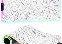 ITNRSIIET RGB Gaming Mouse Pad, Full Desk XL Extended Large Gaming Mousepad, 12 Lighting Modes, 30% Thicker, Big LED Desk Mat for Keyboard Computer Men Gamers, 32″ x 12″, Topographic Contour White
