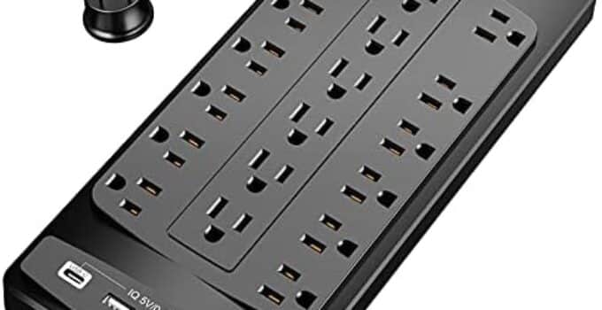 18 Outlets Surge Protector Power Strip – 8 Feet Flat Plug Heavy Duty Extension Cord with 18 Widely Outlets and 4 USB Ports, 2100 Joules, Black, ETL Listed