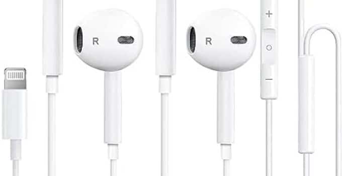 2 Pack iPhone Headphones Wired with Lightning Connector【Apple MFi Certified】 Apple Earbuds Earphones Stereo Sound with Built-in Micro Support Volume Control, Compatible with iPhone 14/13/12/11/X/8/7