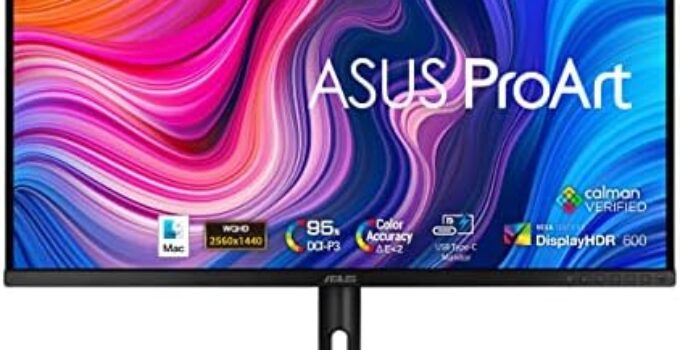 ASUS ProArt Display 32” 1440P Monitor (PA328CGV) – IPS, 165Hz, 95% DCI-P3, 100% sRGB/Rec.709, ΔE < 2, Calman Verified, USB-C Power Delivery, HDMI, USB 3.1 Hub, Compatible With Laptop & Mac Monitor