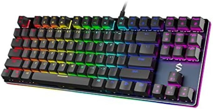 Black Shark RGB Mechanical Gaming Keyboard LED Backlit Wired Keyboard with Blue Switches, Fully Programmable, Anti-Ghosting 87 Keys for PC Laptop, Sixgill K1